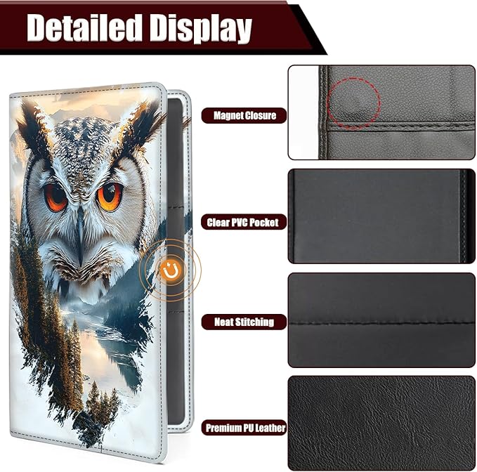 Yuxcfhjfe Car Document Holder with Magnetic Shut, Car Registration and Insurance Card Holder, Vehicle Glove Box Organizer Documents, Driver License, Auto Paperwork Organizer Wallet, Owl Gaze Pattern
