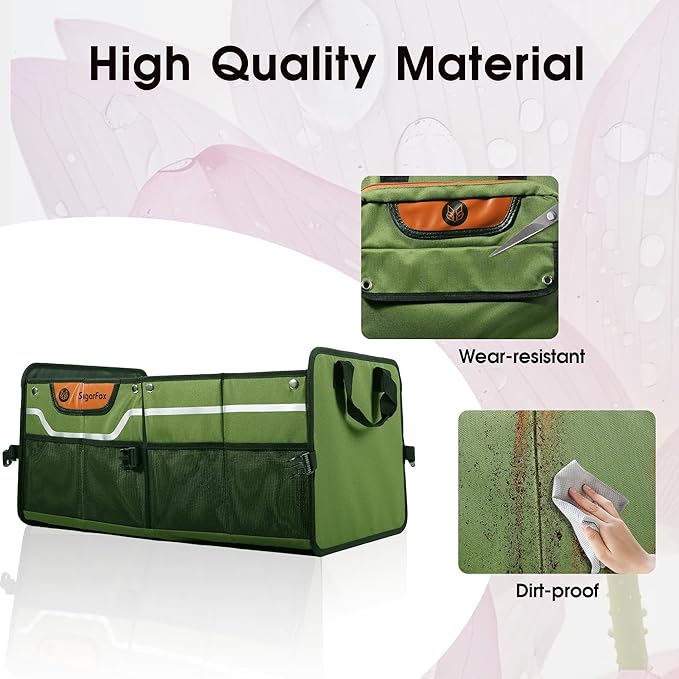 SugarFox Car Trunk Organizer for SUV, 70L Heavy Duty Waterproof Trunk Organizer, Foldable Vehicle Organizer with Anti-Slip Base, 24”x13.8”x11.8”, GREEN-M003