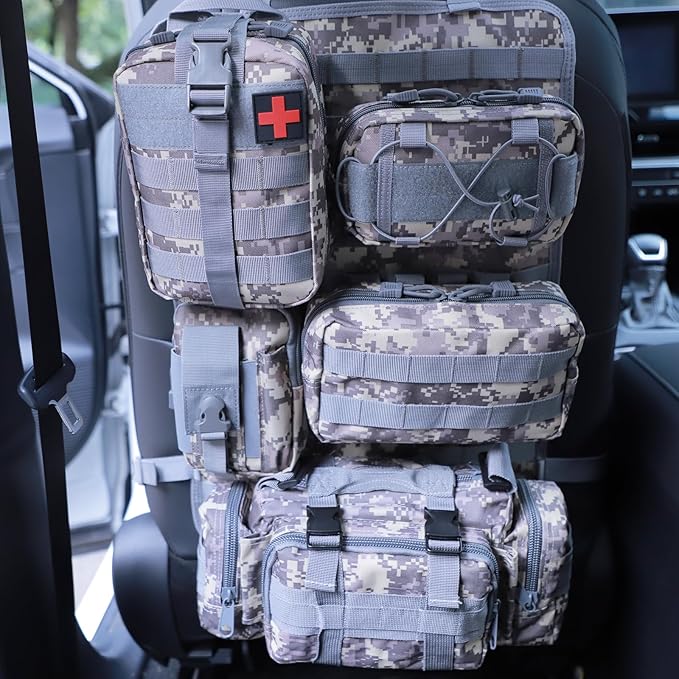BXBXHD 6 Pack Tactical Truck Organizer Back Seat Storage Car Seat Storage Bag Molle Panels for vehicles, Car and SUV with Lots of Handy Compartments (Acu)