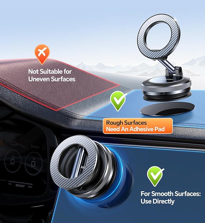 Coolpow【Newest Vacuum Magnetic Phone Holder for Car Phone Holder Mount【Movable Vacuum Suction】 Magsafe Car Mount Cell Phone Holders for Your Car Accessories Interior for Women Men for iPhone 17 16 15