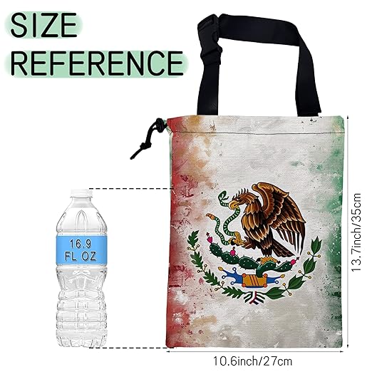 NHNXHWIA Vintage Mexico Flag Car Trash Bag,Hanging Drawstring Car Garbage Bag,Waterproof Canvas Car Back Seat Organizer with Adjustable Buckle,for Vehicles,SUVs,Camping,Road Trips