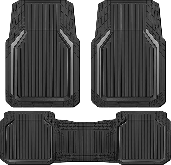 CAR PASS Heavy Duty Rubber Floor Mats for Car, Waterproof Liner Deep Dish Car Mats Full Sets, Universal Trim to Fit for SUV Truck Sedans Vans, All Weather Automotive Floor Mats 3pcs, Black and Gray