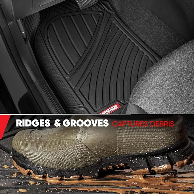 Motor Trend 3 Row Odorless Rubber Floor Mats & Liners for Car SUV Van, Durable Heavy Duty Polymerized Latex Full Interior Protection, Extra-High Ridgeline Design, Black, Model Number: MT-773-801-BK