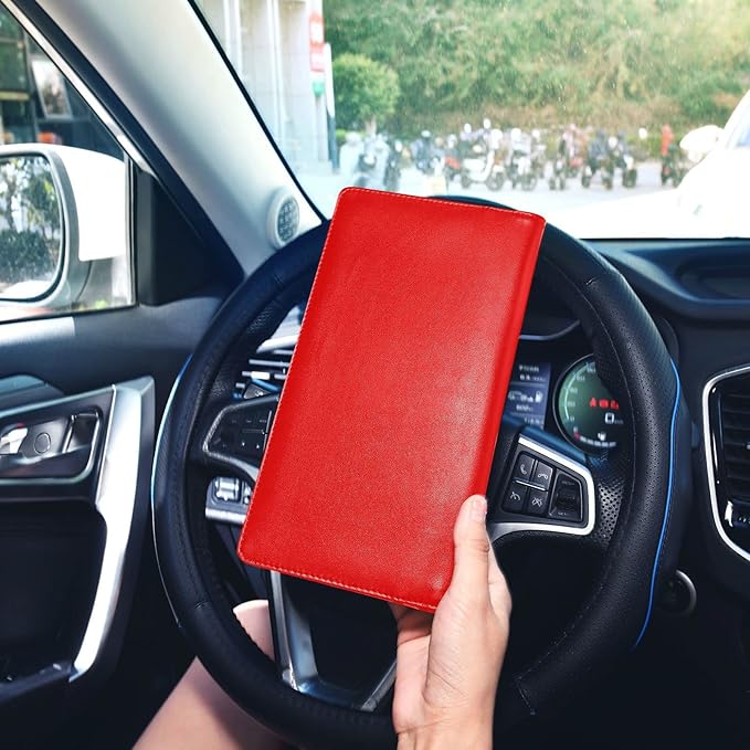 Caihoyu Custom Car Registration and Insurance Card Holder Personalized Leather Glove Box Organize Men Women Wallet Accessories Case for Cards, Essential Document Driver License Red