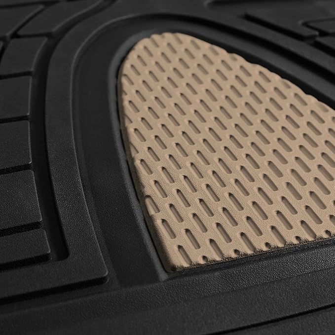 FH Group Car Floor Mats - Heavy-Duty Rubber Floor Mats for Cars, Universal Fit Full Set, Trimmable Automotive Floor Mats, Climaproof Floor Mats for Most Sedan, SUV, Truck Floor Mats Beige