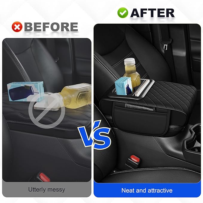 Center Console Cover Leather Armrest Cover Fit for Nissan Sentra 2020-2025 Middle Console Cushion with Storage Box&Cup Holder & Phone Slot(Black)