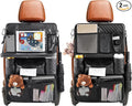 Rosynee Car Backseat Organizers 2-Pack with Foldable Tray - PU Leather Back Seat Car Organizers with 11 Storage Pockets, Tablet Holders, Kick Mats Protectors for Kids Family Travel Essentials (Black)
