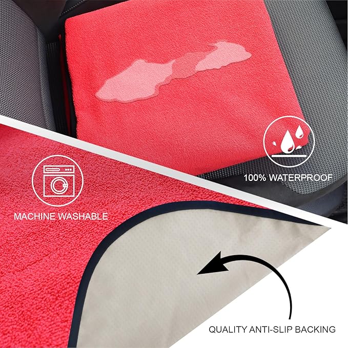 nbnhxnff Sweat Towel Car Seat Cover Protector Rear Seats for Gym Workout, Running, Swimming, Beach and Hiking, Waterproof Universal Seat Cover for Car, Trucks, Van & SUV (Red, 1pcs Rear Seat)