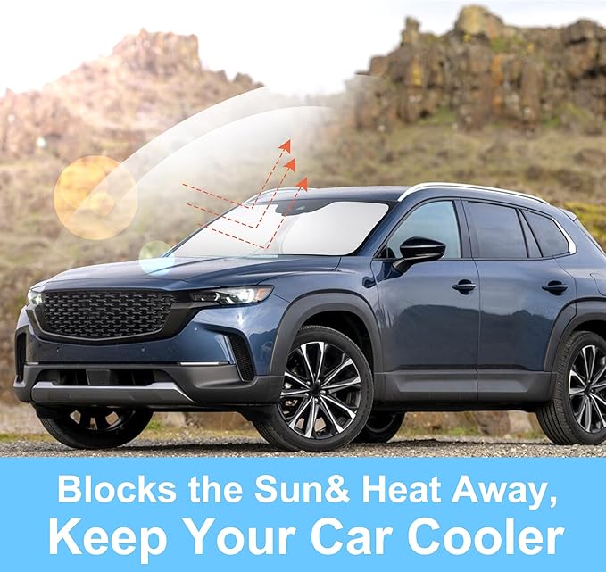 Windshield Sun Shade Custom Fit for 2023 2024 2025 2026 Mazda CX-50 CX50 Accessories Foldable Sunshade Sun Blocker Protect Car from Sun Rays & Heat Damage Keep Car Cooler