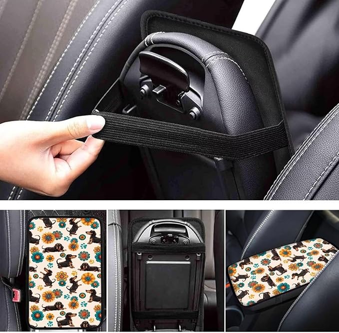 Cute Puppy Car Center Console Cushion Pad Protect from Pet Claws Center Console Cover Easy to Install Armrest Cover Protec Universal Fit for Auto Truck Van SUV