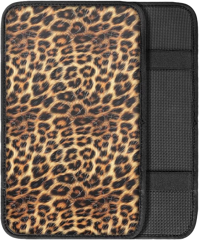 Brown Cheetah Print Armrest Cover for Car Console Covers,Soft Armrest Cover for SUV,Cars, Leopard Print Car Accessories for Women Men