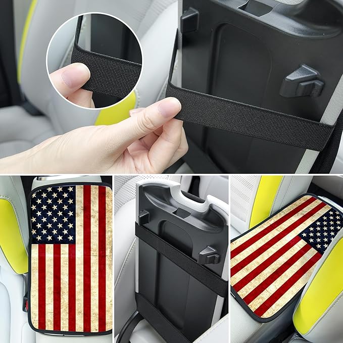 Adastrah Auto Center Console Pad,American Flag 1 Auto Armrest Pad Seat Box Cushion,Armrest Cover Protector for Vehicle SUV Truck Car