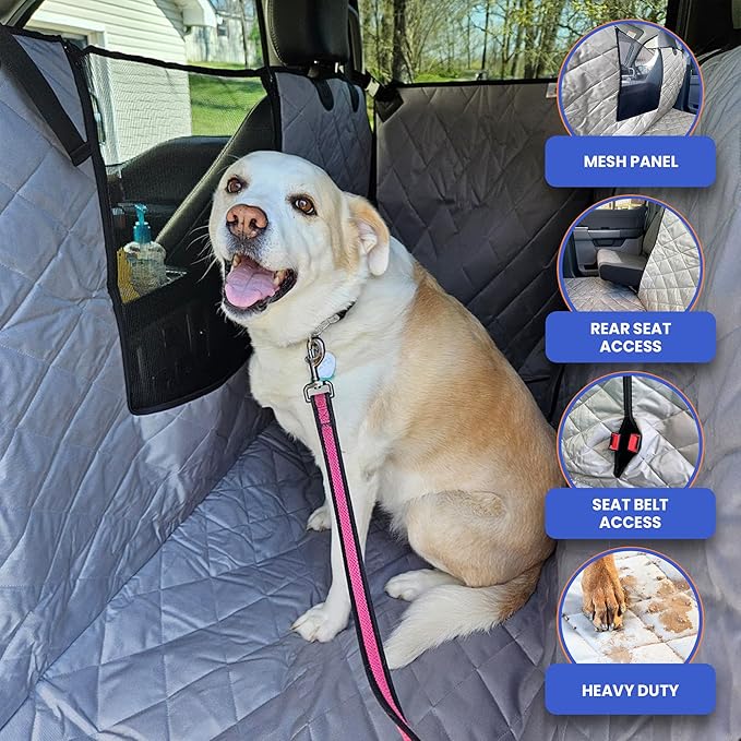 4Knines Dog Floor Hammock for Truck & Crew Cab with Fold Up Seats – Back Seat Pet Cover for Dogs – Compatible with Ram and Nissan Full Size Trucks (Driver Side Split, Grey)