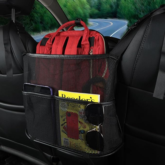 Cavalcade Car Net Pocket, Back Seat Mesh Organizer, Automotive Console Handbag Holder, Netting Pouch Storage Bag for Car, Barrier of Backseat Pet Kids, Black