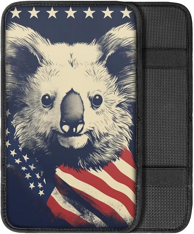 Car Center Console Pad, Universal Waterproof Car Armrest Seat Box Cover, Car Interior Accessories for Most Vehicle SUV Truck Vintage American Flag Sloth Car Armrest Pad