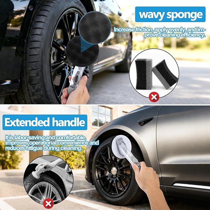 XANGNIER Flow Tire Shine Applicator,Reusable Car&Truck Tire Gel Dressing Applicator,No-Drip Tires Shine Sponge Brush with Replacement Wave Pad,Professional Car Detailing Cleaning Supplies Tool
