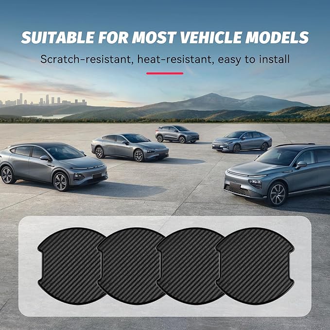 4Pcs Car Door Handle Stickers, 3D Carbon Fiber Texture Auto Door Cup Protective Film, TPU Scratch Protector Cover Guard Pad, Vehicle Door Bowl Paint Cover for Most Models(3.89''×3.93'')