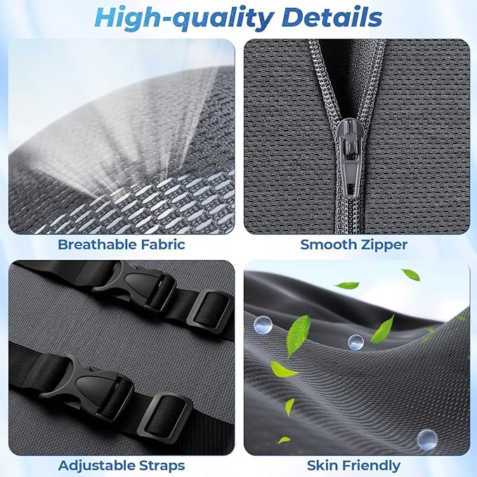 DailyCuddles Lumbar Support Pillow for Office Chair Back Support - Memory Foam Lumbar Pillow for Car or Gaming Chair, Ergonomic Back Cushion with Adjustable Strap for Long-Hour Sitting (Grey,X-Large)