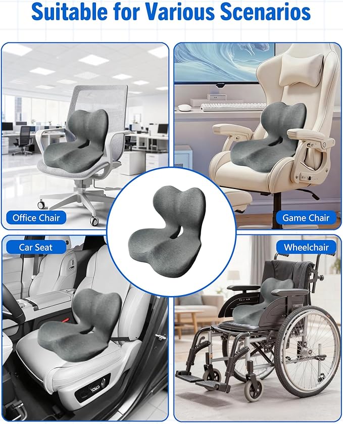 Upgraded Seat Cushion Premium Ergonomic Memory Foam, Lumbar Support Pillow for Office Chair, Memory Foam Car Seat Cushion with L-Shaped Ergonomic Design for Car, Truck, Desk, Chairs, Office Seat