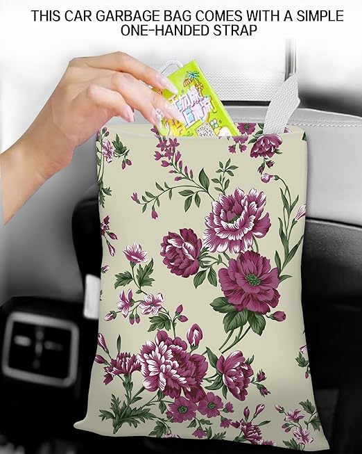 ANKVRP Car Trash Can, Durable Hanging Car Trash Garbage Bag, Cute Automotive Garbage Cans Organizer, Vintage Rose Floral
