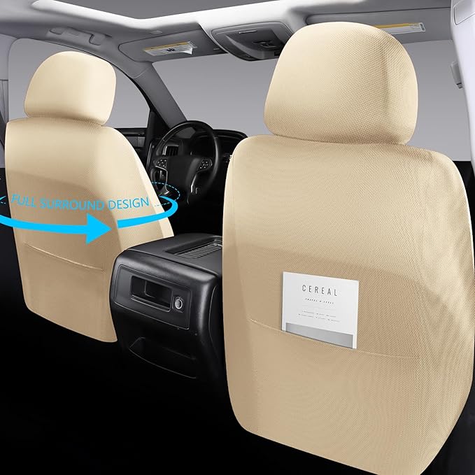 NS YOLO Leather Car Seat Covers,Universal Fit for Most Cars,SUVs and Sedans,Waterproof Luxury Leatherette Cushions, 2 Seats Protectors (Beige, Front Pair-2 Seats(Driver and Passenger))