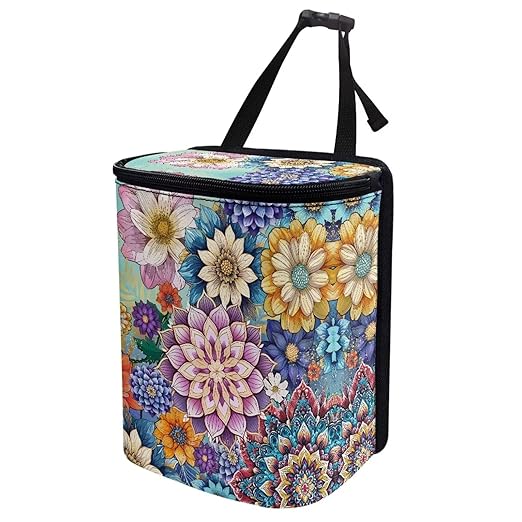 DISNIMO Boho Floral Car Trash Can Easy-to-Install Car Accessory Interior, Leak-Proof Car Garbage Can Bin Organizer Storage Bag for The Back Seat of Any Cars, Sedans, SUVs & Trucks