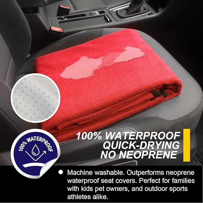 LoyaGour Back Seat Cover for Car Trucks Van SUV,Waterproof Rear Bench Towel Seat Covers for Dogs and Kids,Automotive Backseat Protector (Red)