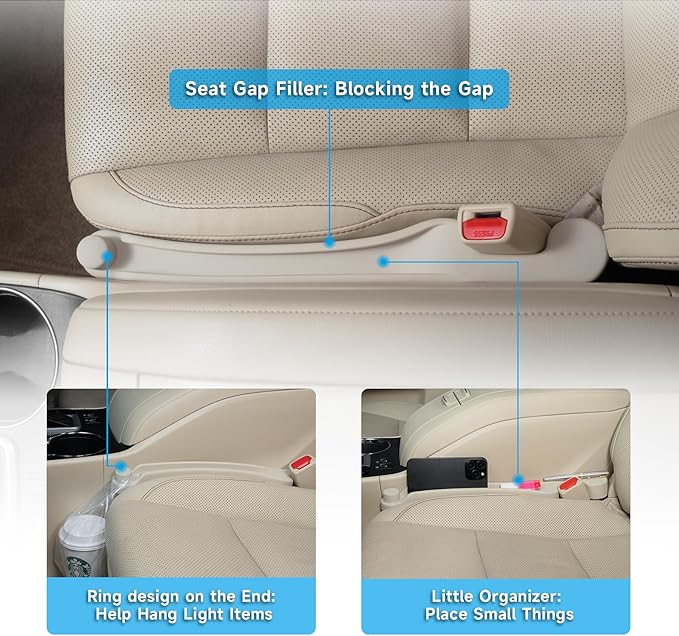 Givifive Car Seat Gap Filler Set of 2, 3IN1 Seat Side Gap Filler Plug with Storage Slot & Hook Function, Soft Foam Universal Fit Car SUV Truck Fill Gap Between Seats Console Organizer（Narrow Ivory）