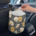 Car Trash Can with Hanging for Back Seat, Car Accessories for Women Men Automotive Garbage Cans Vehicle Trash Can for Truck SUVWihte Yellow Daisy