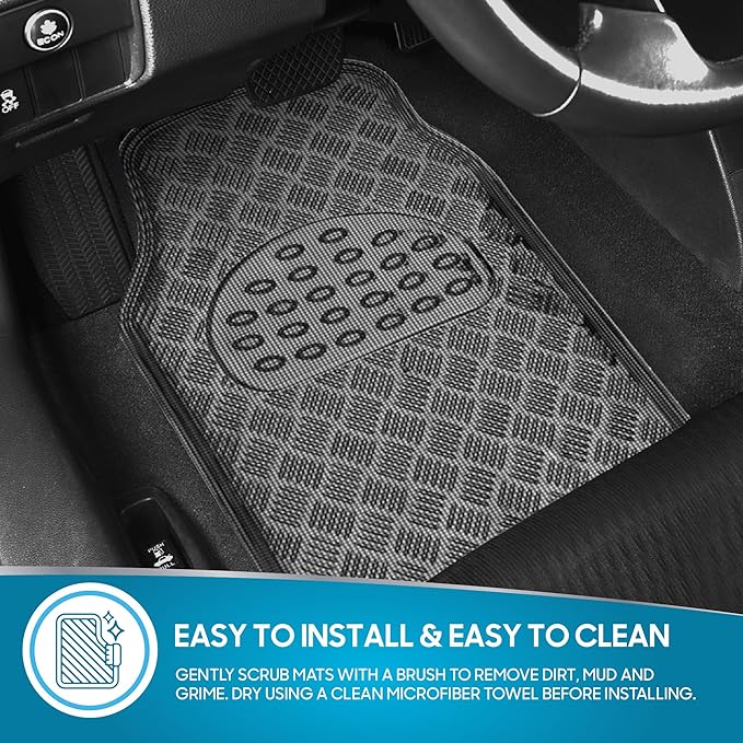BDK Metallic Chrome Car Floor Mats All-Weather Universal Fit Automotive Floor Mats for Cars SUVs, Floor Mats for Trucks, Car Mats Full Set Front & Rear, Non-Slip Backing - Charcoal