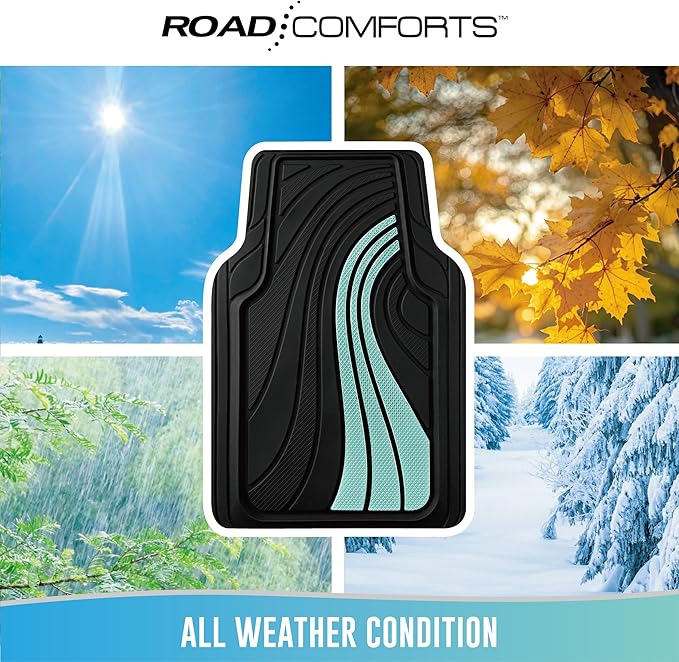 Road Comforts Car Floor Mats Full Set – Front & Rear Car Floor Mats with Aluminum Design, Anti-Slip Backing, All-Weather Protection, Trim-to-Fit Car Mats for Most Sedans, SUVs & Vans - Mint