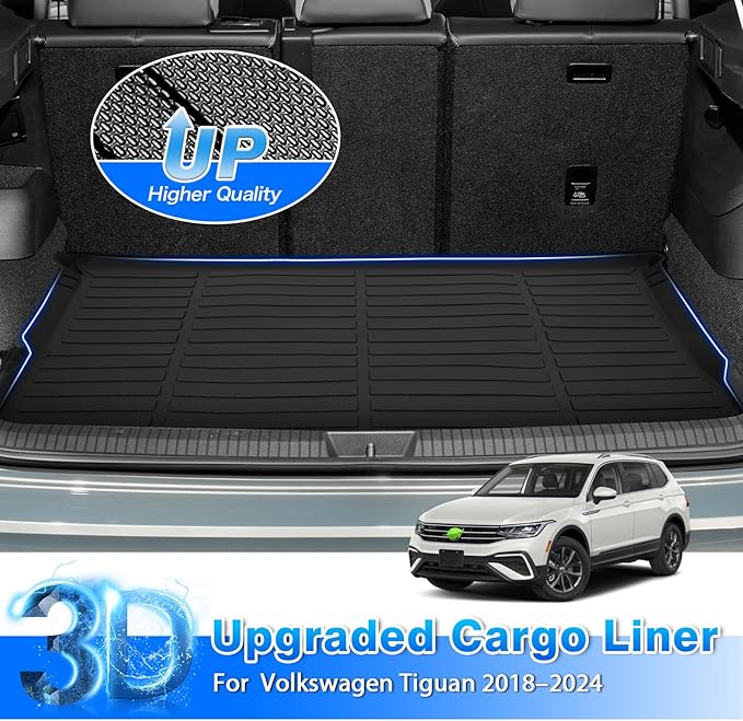 Floor Mats for Volkswagen Tiguan 2018-2023 2024 (Only for 5 Seater) All Weather Cargo Liner for Tiguan Accessories TPE Car Floor Mats Carpet Protection