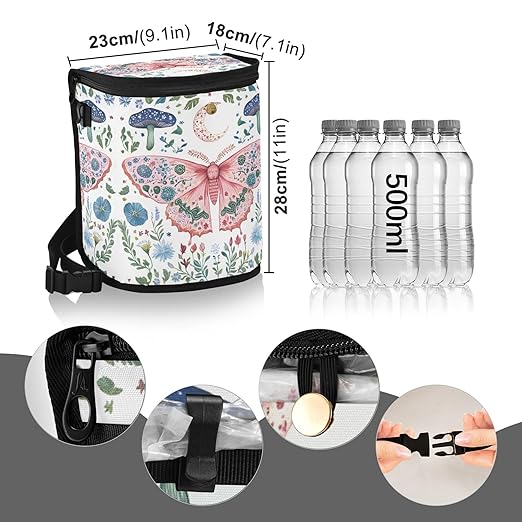 MNSRUU Car Trash Can with Lid, Butterfly Mushroom Flower Car Trash Bag Hanging Organizers and Storage for Front Back Seat, Leak-Proof Trash Bin