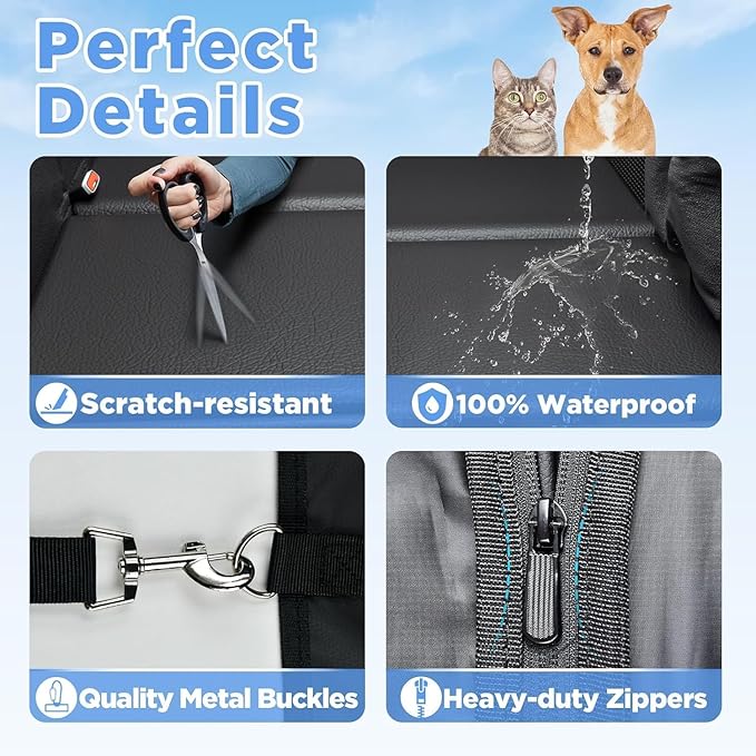 MYJAQI Back Seat Extender for Dogs, Waterproof Dog Car Seat Cover for Back Seat with Hard Bottom, 2025 Upgraded Material, 100% Waterproof, Safer, Easy to Use and Clean, Holds 400lbs