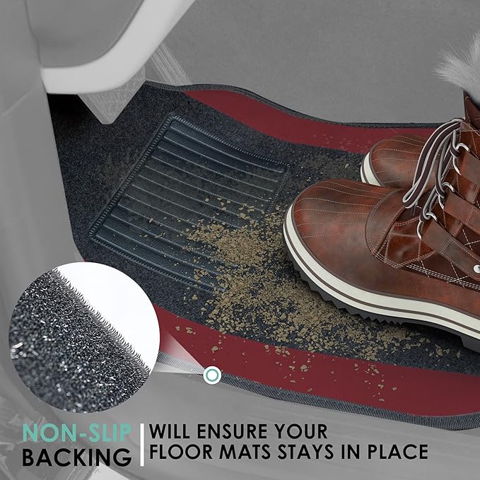 FH Group Automotive Floor Mats – Universal Fit Premium Carpet Car Mats with Driver Heel Pad, Full Set for Cars, SUVs & Trucks - Burgundy