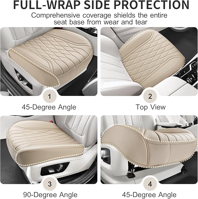 EQUIDEVDY 2 Pack Leather Bottom Car Seat Covers,Front Seat Covers for Cars,Driver Car Seat Cover,Luxury Faux Leather Seat Protectors,Full Wrap,Waterproof,for Most Vehicles,Sedan,SUV,Truck (Beige)