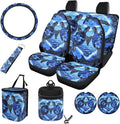 10 Pcs Car Seat Covers Full Set Interior Sets, Sea Turtle Flower Printed High Back Car Front Rear Seat Cover with Steering Wheel Cover Keychain Coaster Trash Can Air Vent Storage Bag