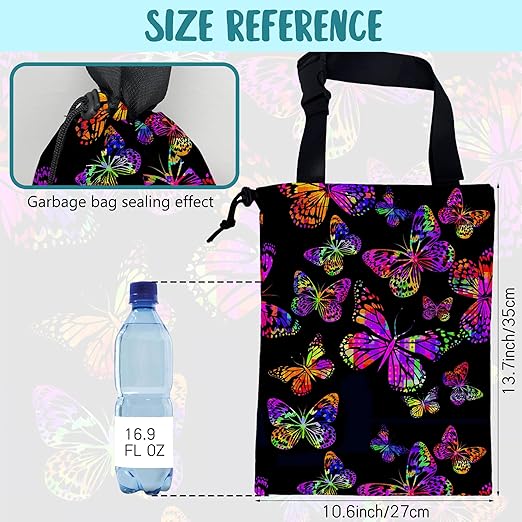 KXWQTRDD Car Garbage Bag Watercolor Colorful Butterflies Hanging Canvas Car Trash Bag Waterproof Drawstring Car Back Seat Organizer for Car Back Front Seat Console with Adjustable Buckle