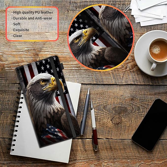 Car Registration and Insurance Holder,Leather Vehicle Glove Box Organizer Wallet for Document,Perfect for any Car,Truck,Motorcycle,Driver License,Trailer or Boat,Men & Women,American Flag Eagles
