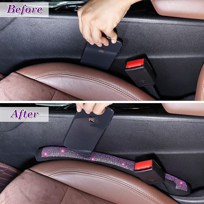 ToBeQueen Purple Car Seat Gap Filler, Handmade Crystal Diamond Rhinestone Purple Bling Car Accessories for Women, Universal Fit for Car SUV Truck(Purple)
