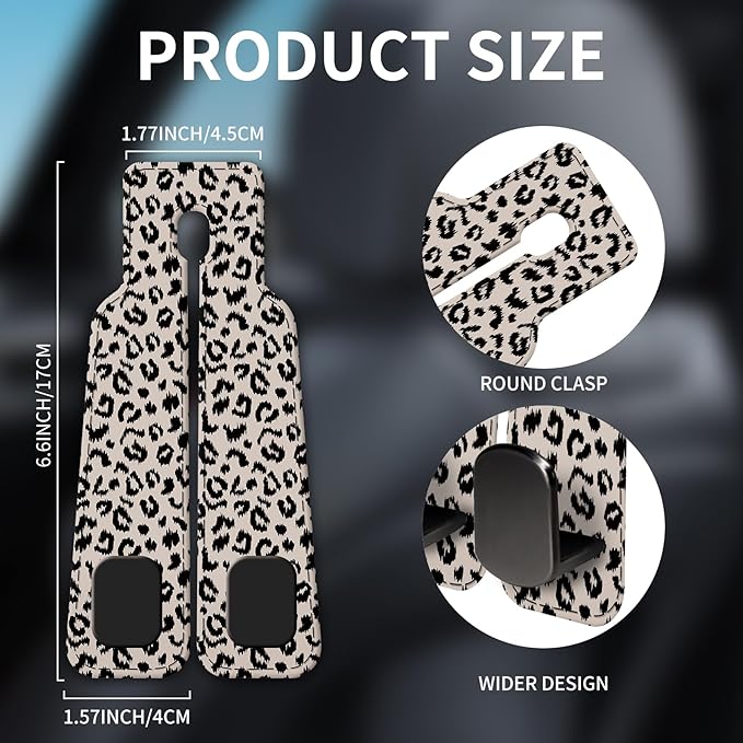 NUGGHU Car Seat Headrest Hook, Universal Leather Cute Hanger Holder Hook, Storage Organizer Interior Accessories for Purse Bags Handbag Luxury Grey Leopard