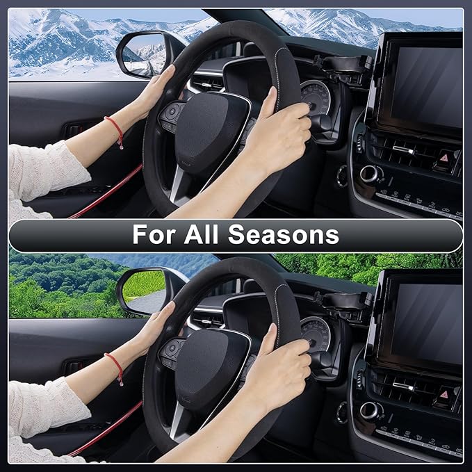COFIT 15 inch Microfiber Suede Car Steering Wheel Cover, Universal Anti-Slip Grip Protector for SUV Truck, Black