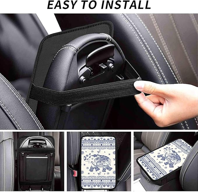 Universal Car Center Console Cushion Pad, Blue Elephant Soft Waterproof Car Center Console Cover Auto Armrest Seat Box Cover Protector for Most Vehicle SUV Truck Car