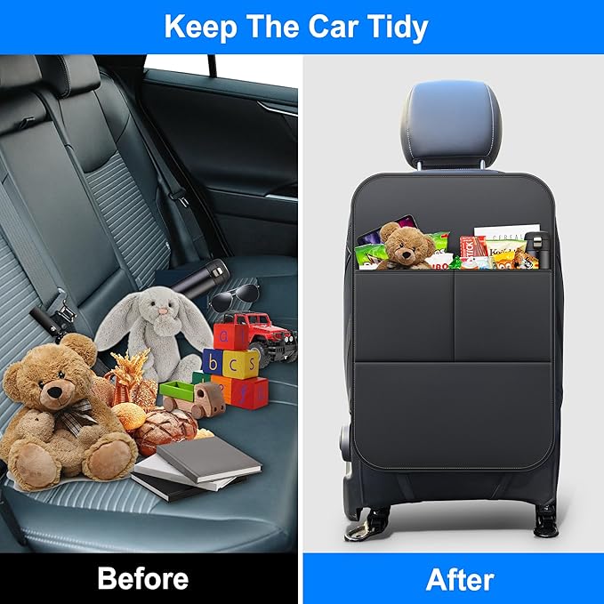 Ahsrnl Kick Mats Back Seat Protector Fit for GMC Yukon with 2 Pocket Storage Organizer - Faux Leather Waterproof Dirt Proof for Kids Feet Automotive Accessories (1 Pair,Black)