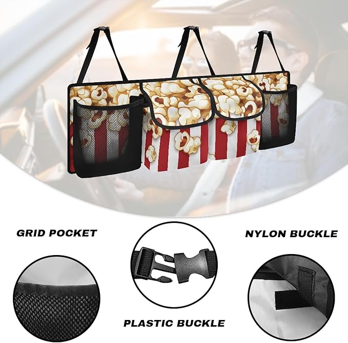 CLOHOMIN Popcorn Car Trunk Organizer for SUV Truck Van Fashion Back Seat Storage Bag Car Storage Accessories with 4 Pockets Large Capacity Back Seat Organizer