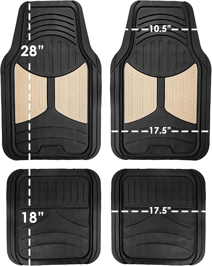 Automotive Floor Mats Climaproof for All Weather Protection Universal Fit Heavy Duty Rubber Fits Most Cars, SUVs, and Trucks, Full Set Trim to Fit FH Group Beige