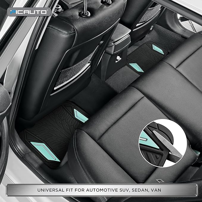 PIC AUTO Rubber Floor Mats, Mint Aluminum Film with Colorful Piping Floor Mats for Cars, Car Mats with Non-Slip Backing, All-Weather Protection, Trim-to-Fit Liner for Cars, SUVs, Trucks, Vehicles