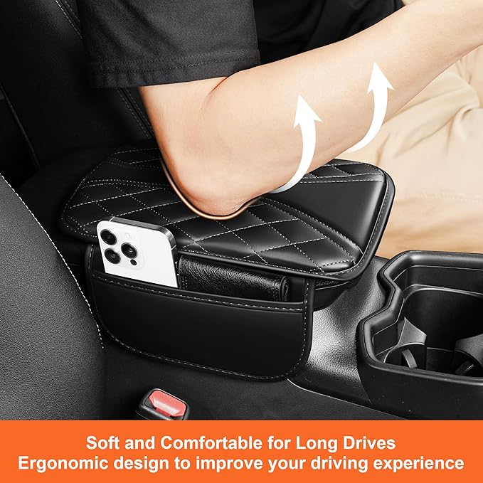 Center Console Cover Fit for Lacrosse: Scratch and Wear Resistant Leather Console Cover with 2 Storage Bags -Upgraded Armrest Cover for Car,Anti-Scratch Auto Armrest Pad Accessory （Black