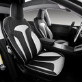 OURPLOT Custom Fit Seat Covers for 2025 2026 Tesla Model Y Juniper (5-Seater), Waterproof Breathable Nappa Leather, OEM Factory Style Full Set Car Seat Protectors Airbag Compatible - Black+White
