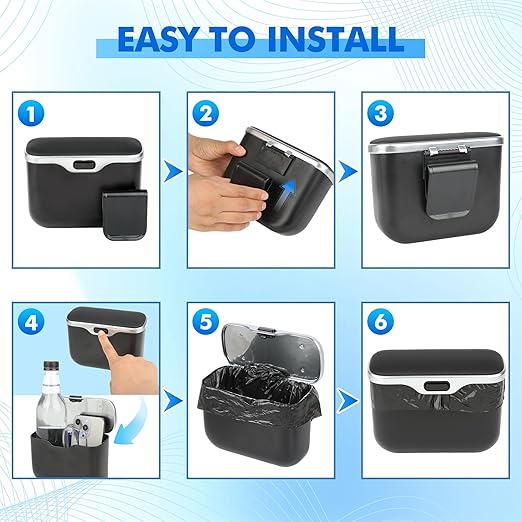 JEYODA - Automatic Push Button Car Trash Can with Secure Lid, Vehicle Garbage Bin (Black)